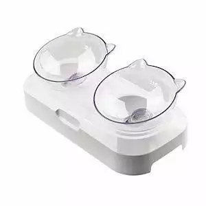 Hamkaw Transparent Double Bowl Pet Feeder