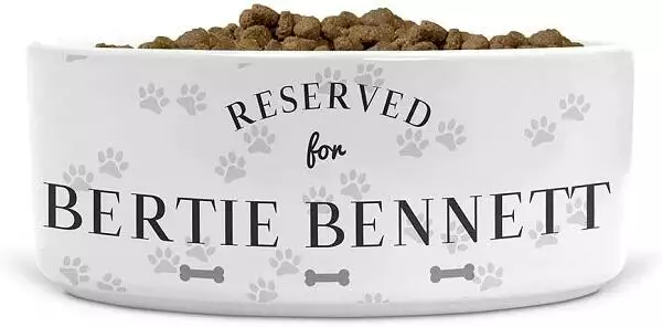 Personalised Reserved For [NAME] Dog Bones Ceramic Pet Bowl