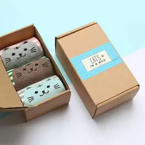 Set Of Three Cat Socks In A Gift Box
