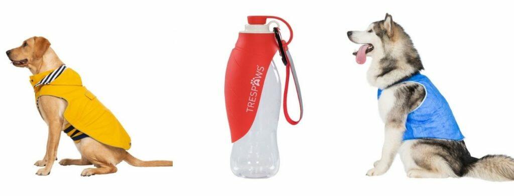 Trespaws products - Tamu Wterbottle, Alaska Cooling Vest, Sea Dog Waterproof Jacket