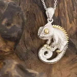 Chameleon Necklace/Pendant In Gold And Silve