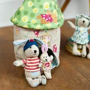 Fabric Rabbit House And Family