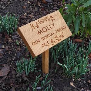 Floral Engraved Oak Memorial Plaque