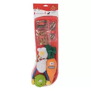 Pets At Home 6 Piece Toys and Treats Festive Dog Stocking Large